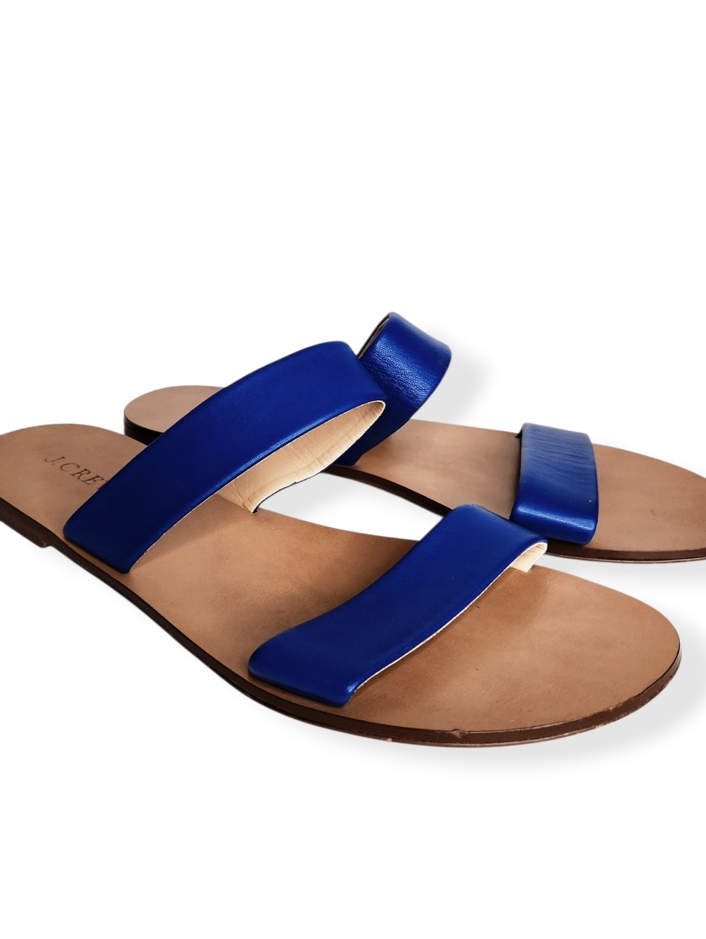 J. Crew Women's Blue Leather Slip On Sandals Slides Shoes Made in Italy Size 9.5